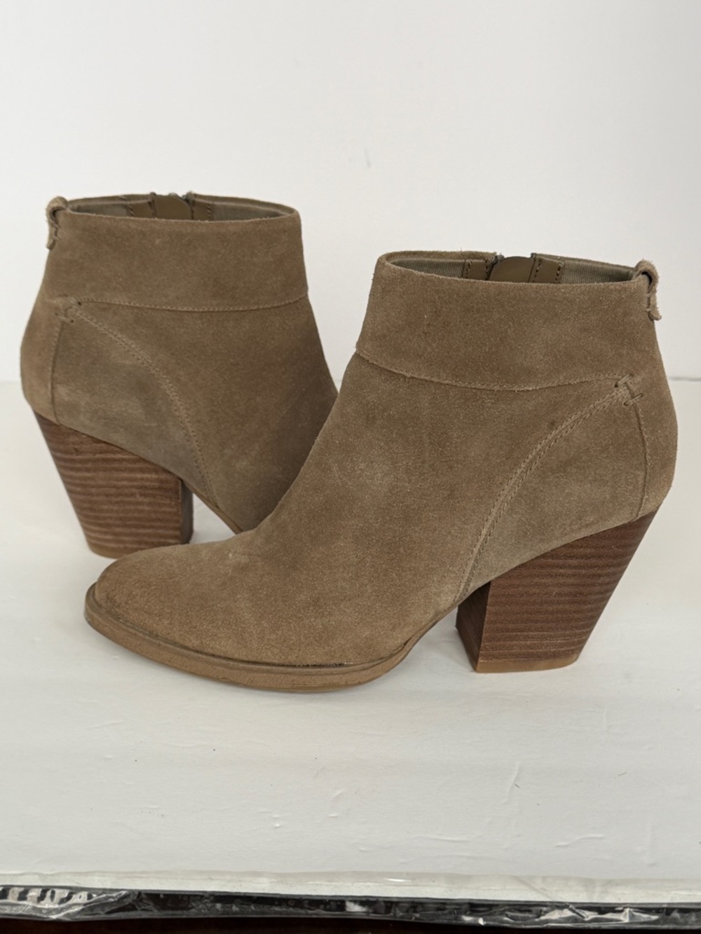 Steve Madden Faander Tan Suede Ankle Boots Block Heels Leather Western Sz 7.5 M